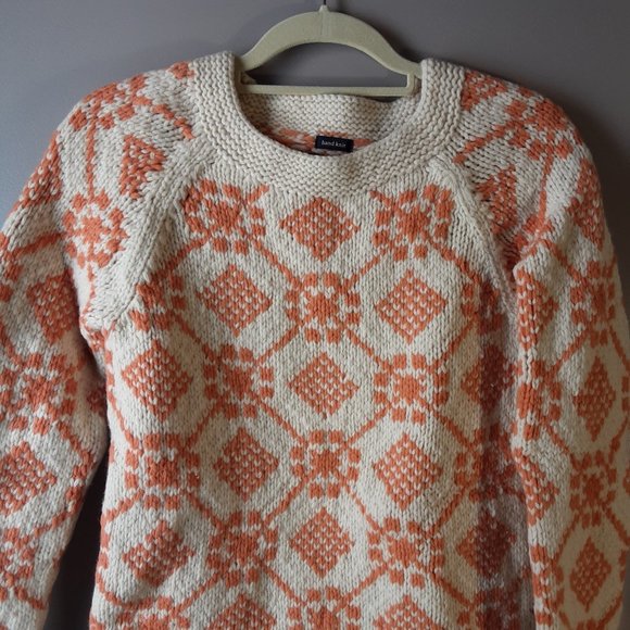 (SOLD) American Eagle Outfitters Hand Knit 100% Wool Sweater | Cream Orange | M - Picture 2 of 16